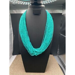 Kenneth Jay Lane Vintage Seed Bead Turquoise Color Multi-strand Necklace Stateme